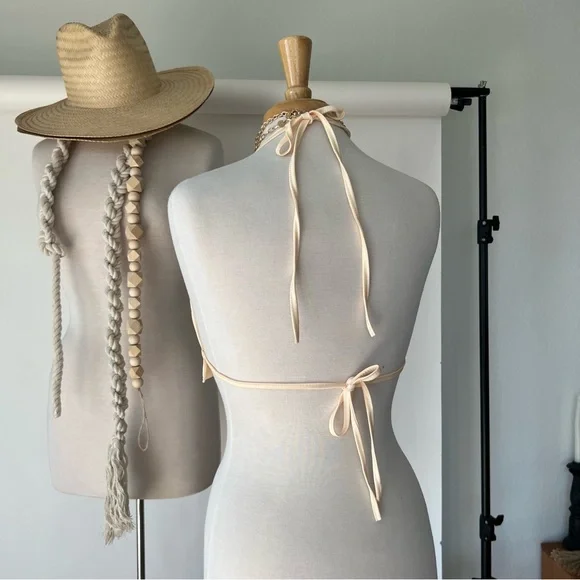 EGGSHELL CREAM DAINTY HALTER TOP - Picture 4 of 5